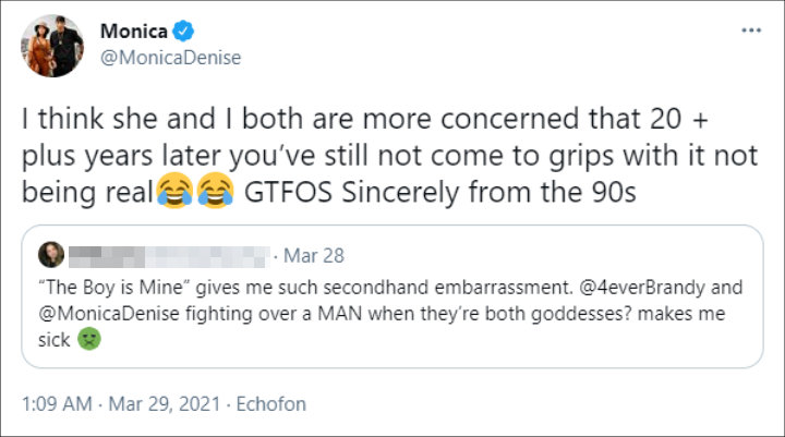 Monica clapped back at fan