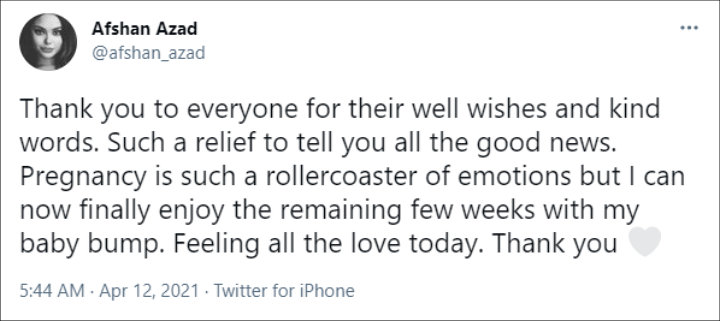 Afshan Azad's Tweet