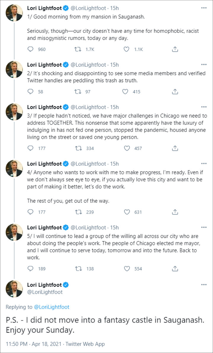 Lori Lightfoot's Tweet