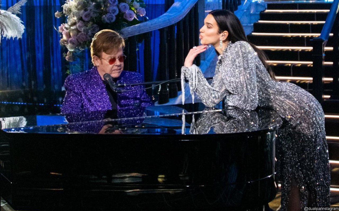 Dua Lipa and Elton John Match in Bedazzled Outfits During Virtual Oscar Party