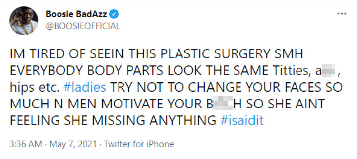 Boosie Badazz spoke against plastic surgery