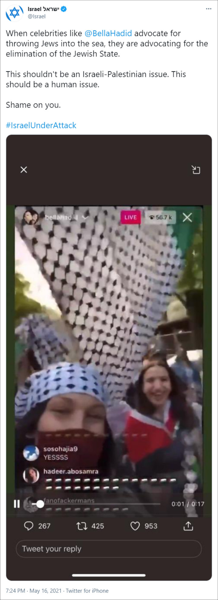 Israel's Reaction to Bella Hadid Joining Pro-Palestine Protest