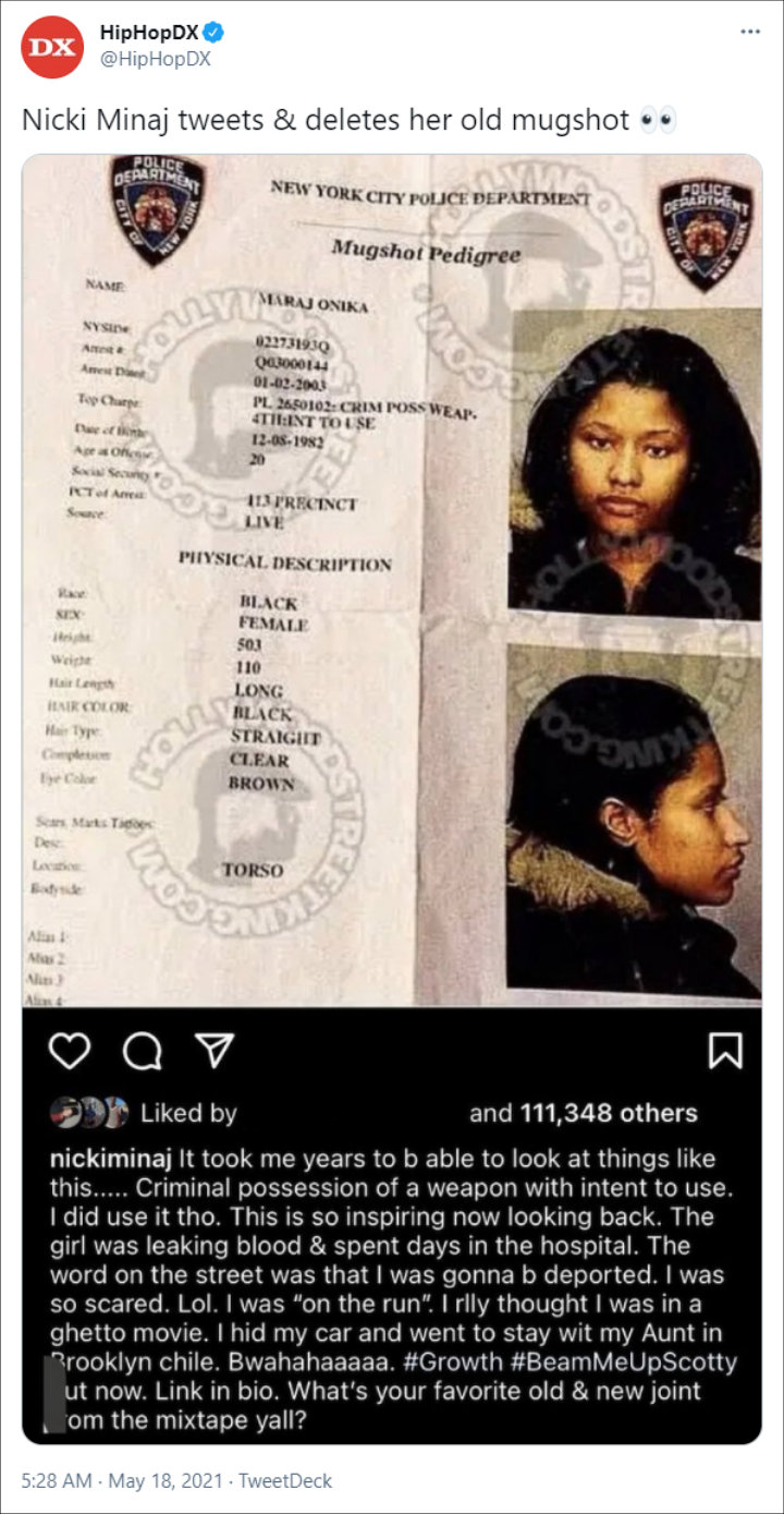 Nicki Minaj shared 2003 mugshots