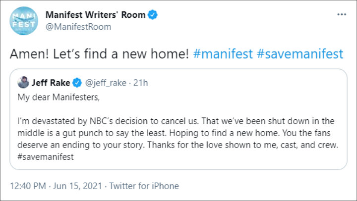 Manifest crew were devastated over the cancellation