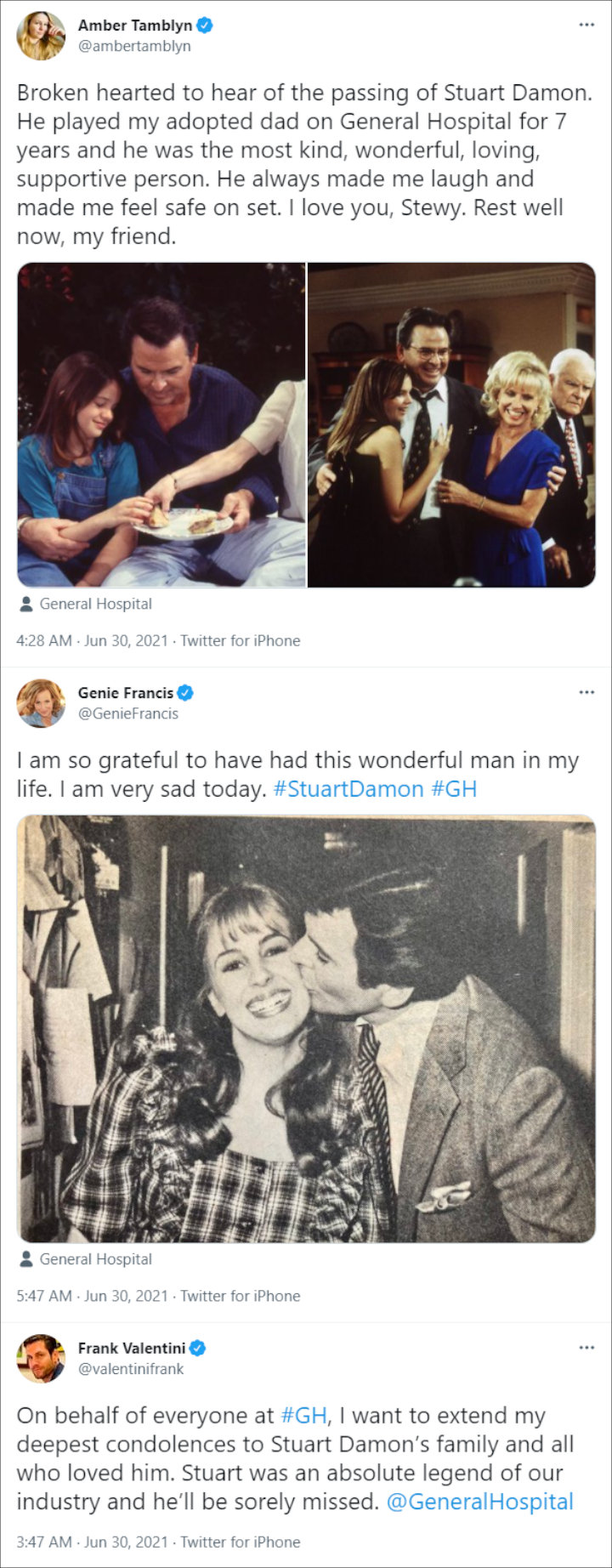 Amber Tamblyn, Genie Francis and Frank Valentini's Tweets