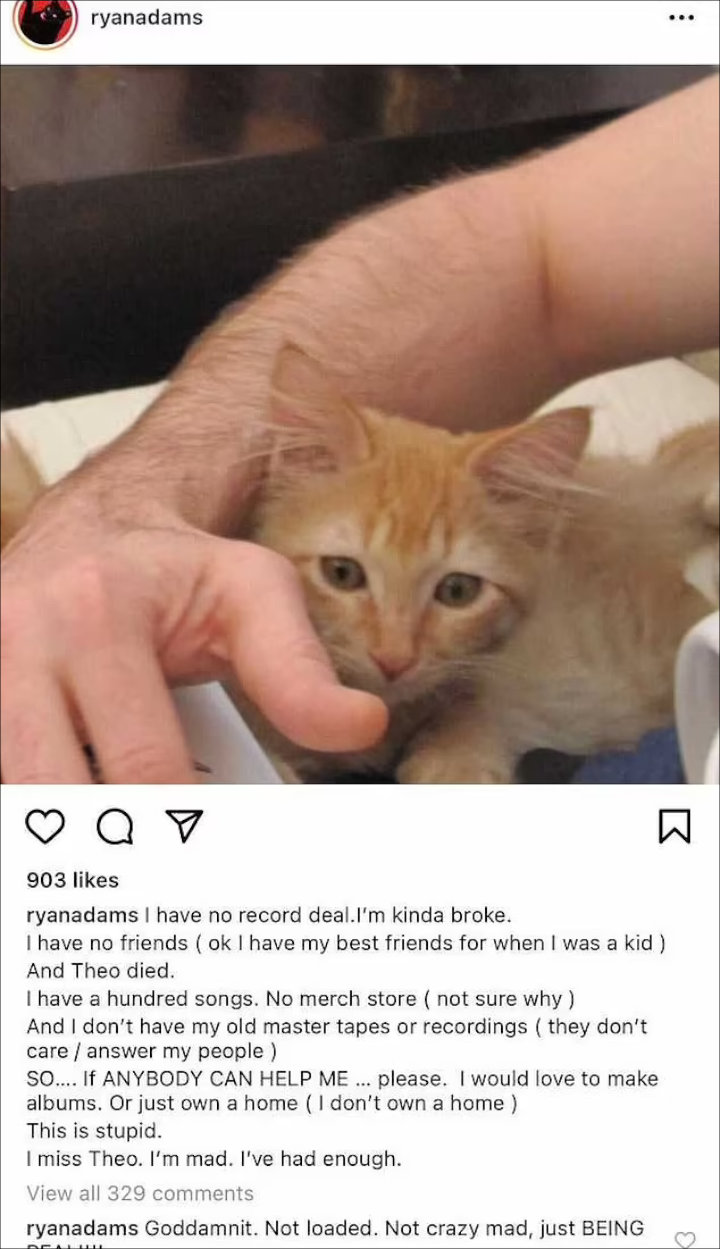 Ryan Adams' Instagram Post