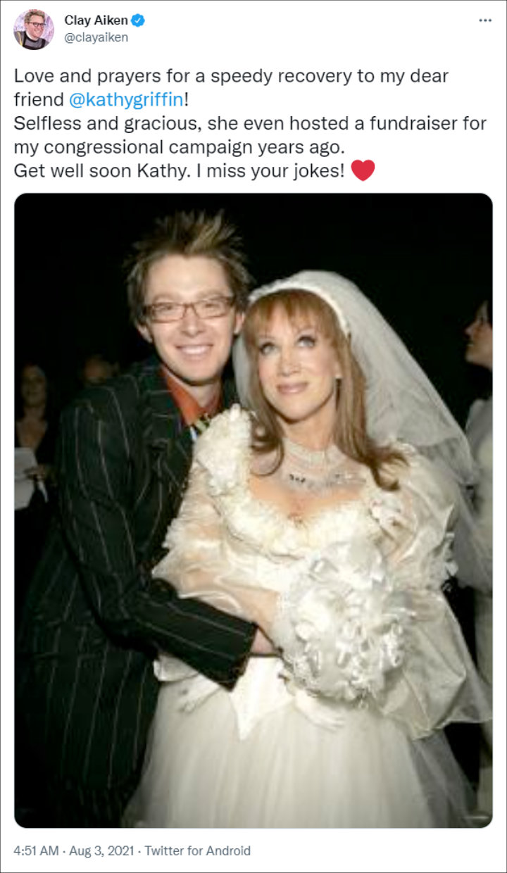 Clay Aiken sent a well-wish for Kathy Griffin amid lung cancer battle