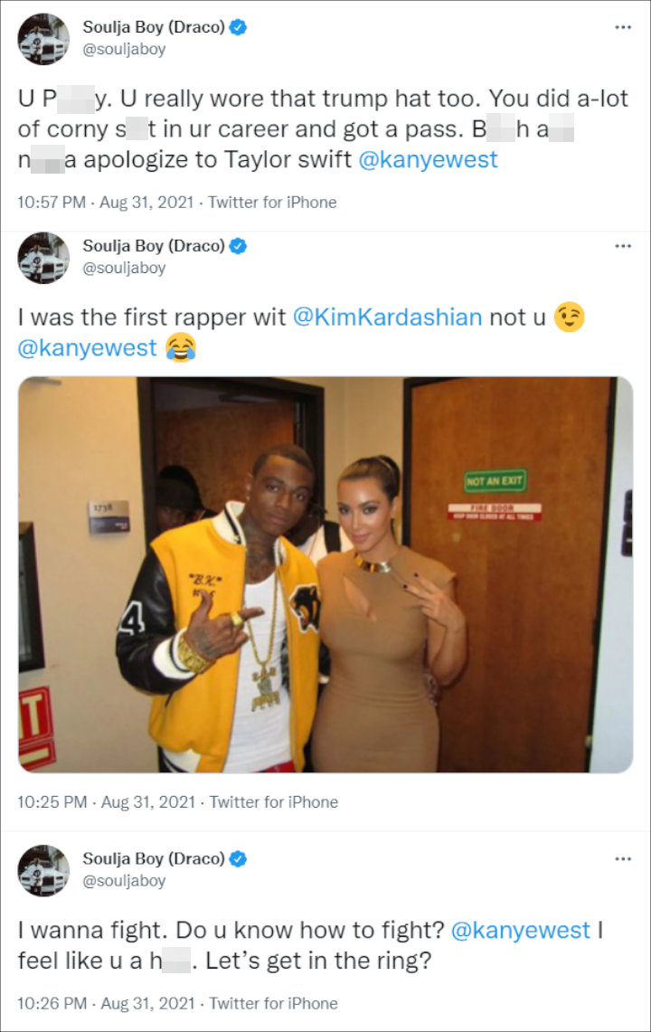 Soulja Boy slammed Kanye West in a series of tweets