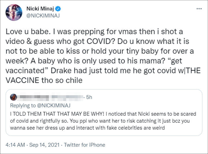 Nicki Minaj shared she got COVID-19 while preparing for the VMAs