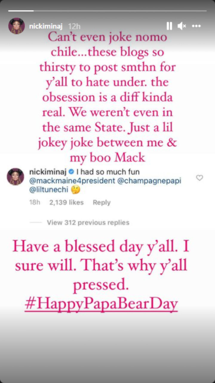Nicki Minaj via IG Story