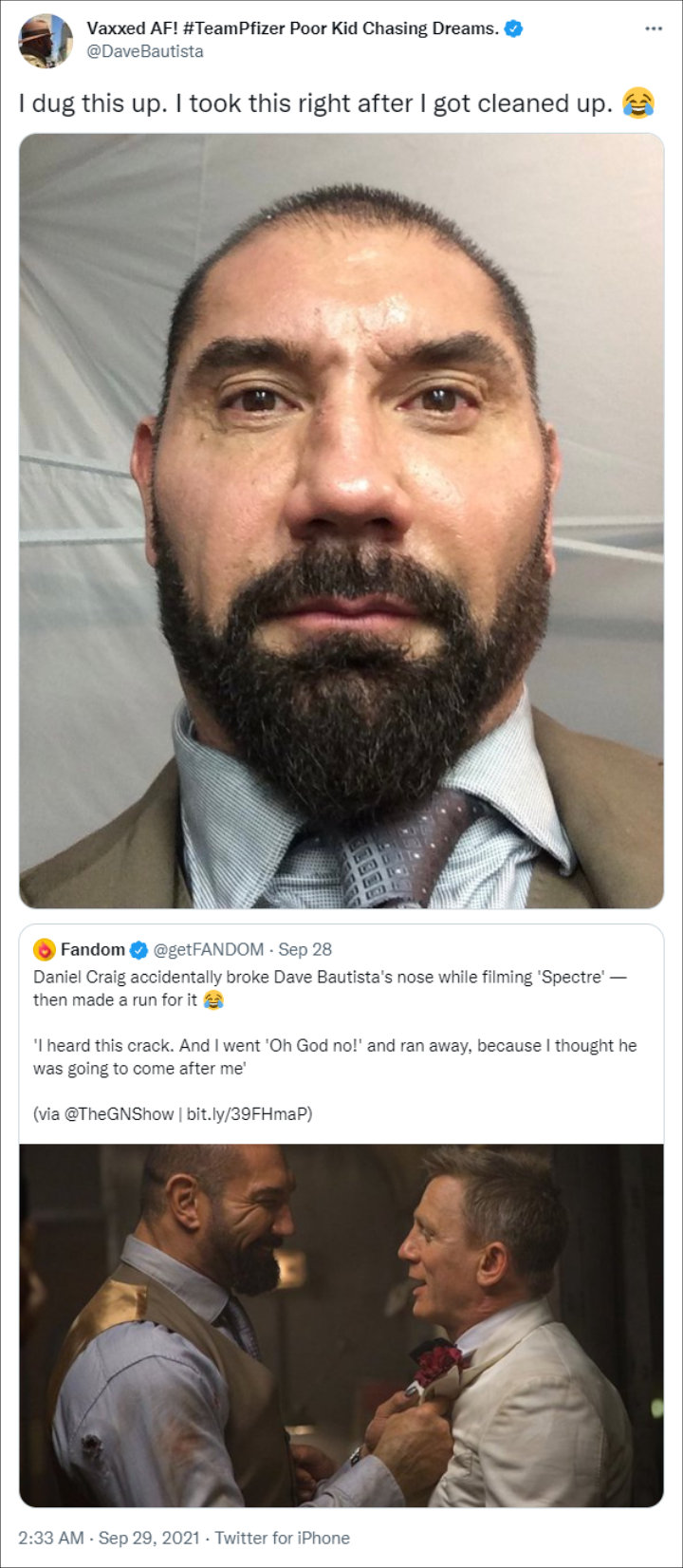 Dave Bautista's Tweet