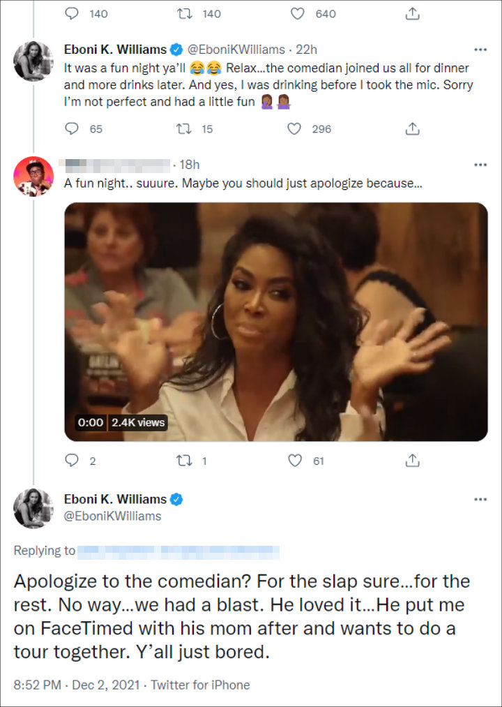 Eboni K. Williams explained the banter with comic Sam&nbsp;Bloomstone