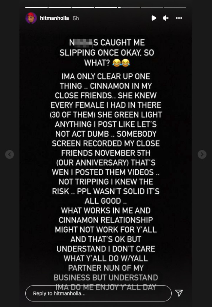 Hitman Holla's Instagram Story