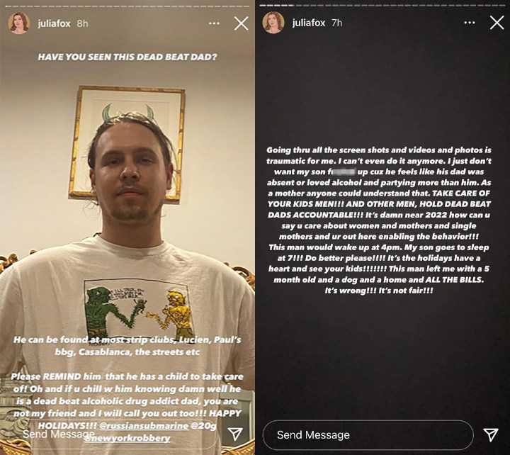 Julia Fox slammed Peter Artemiev on Instagram