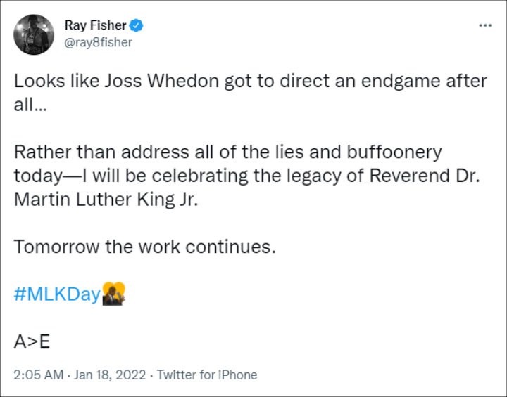 Ray Fisher's Tweet