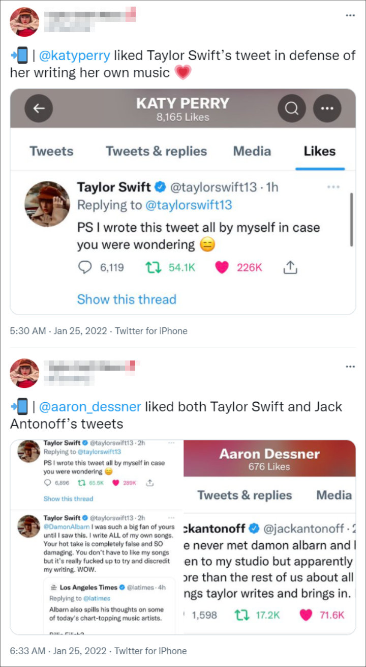 Katy Perry and Aaron Dessner liked Taylor Swift's response