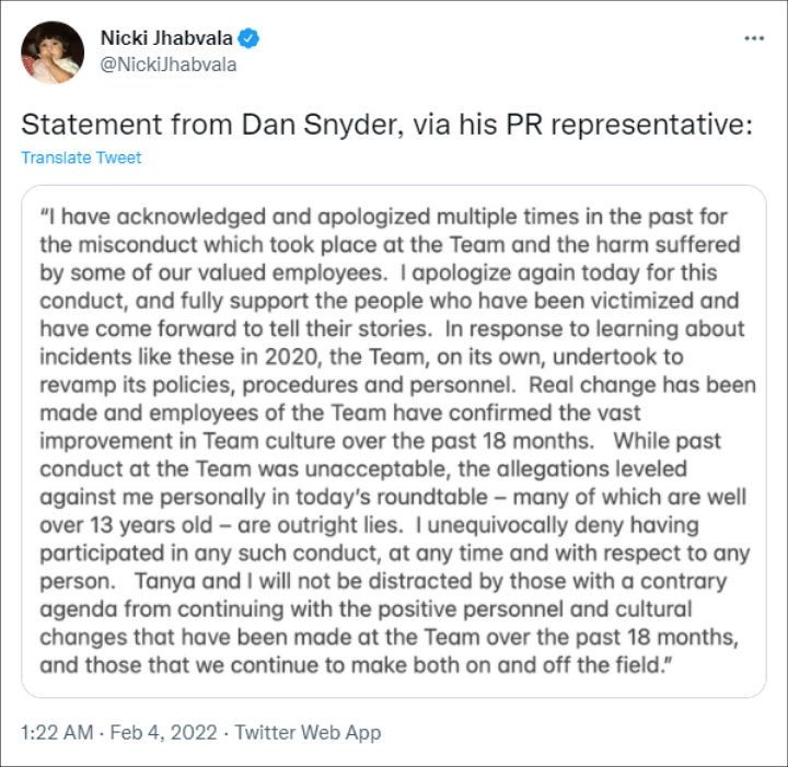 Dan Snyder's statement