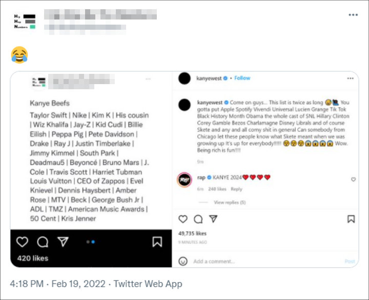 Kanye West's List of Foes
