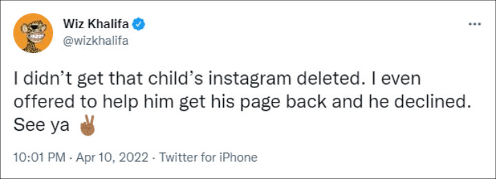 Wiz Khalifa denied getting Gillie Da Kid's Instagram account deleted
