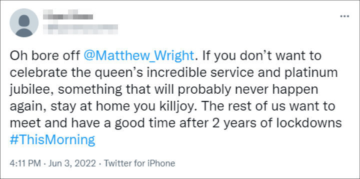 Reaction to Matthew Wright's Comment on Queen Elizabeth's Platinum Jubilee