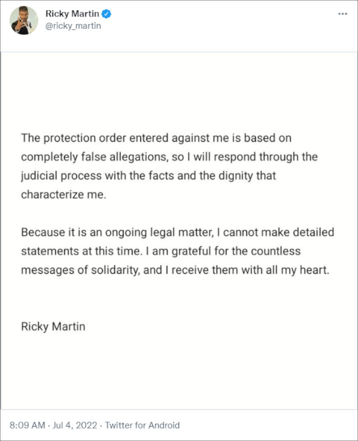 Ricky Martin's tweet
