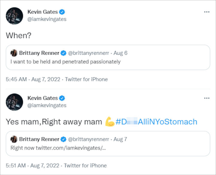 Kevin Gates and Brittany Renner's Twitter flirt