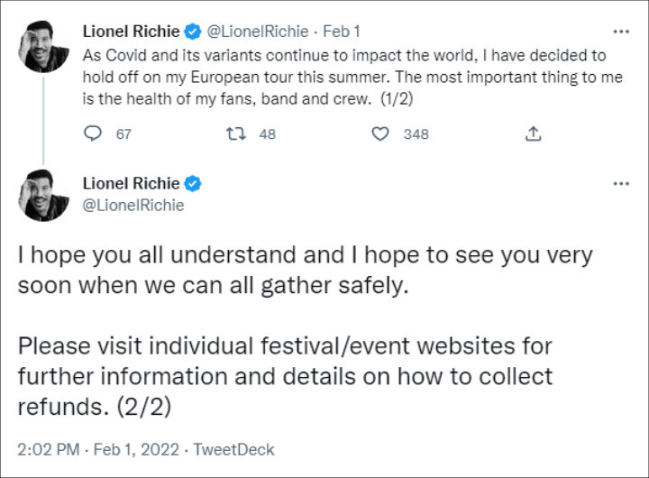 Lionel Richie's tweets
