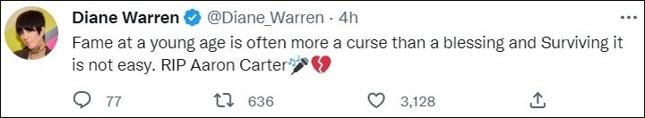Diane Warren pays tribute to Aaron Carter