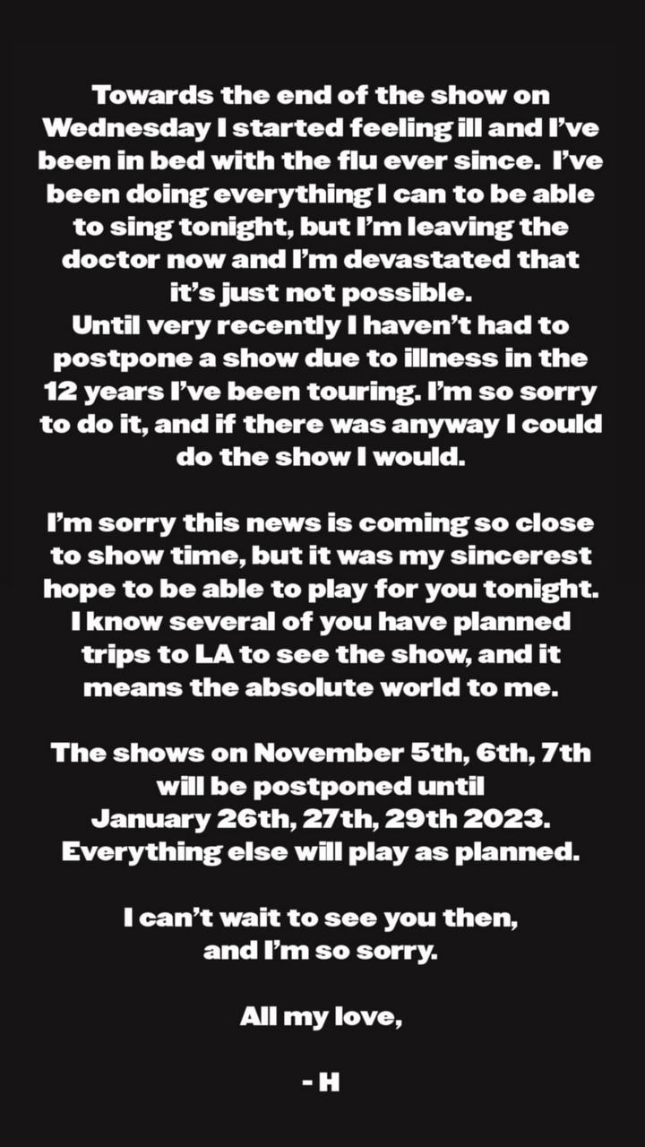 Harry Styles is sorry for canceling concert