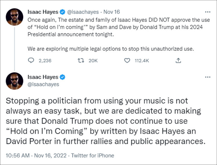 Isaac Hayes Estate's tweet
