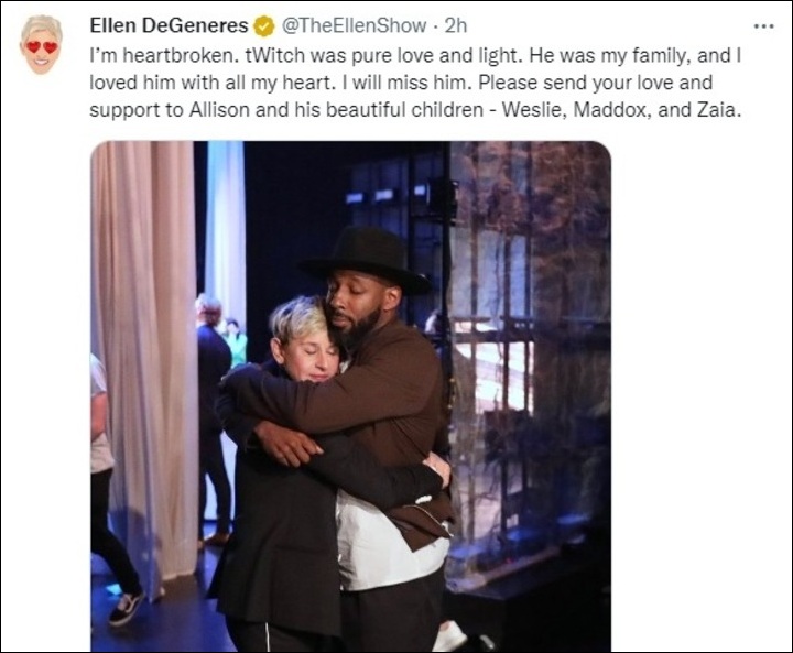 Ellen DeGeneres paid tribute to tWitch