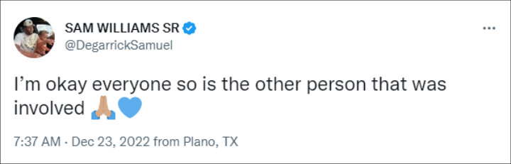 Sam Williams' tweet