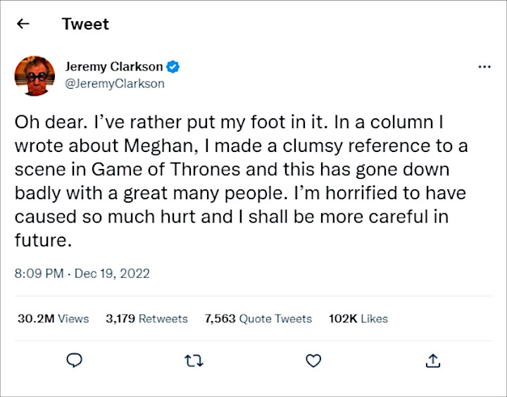 Jeremy Clarkson's tweet