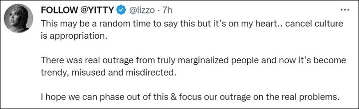 Lizzo weighs in on cancel culture