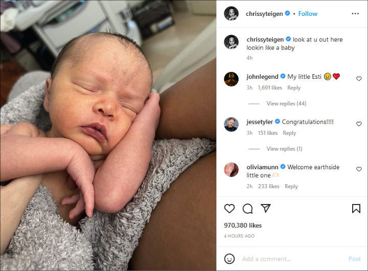 Chrissy Teigen's Instagram post