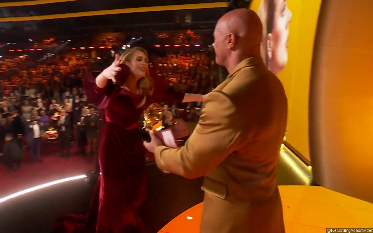 Adele Beaming as She Finally Meets Dwayne Johnson at 2023 Grammys 1 Year After Wishing to See Him