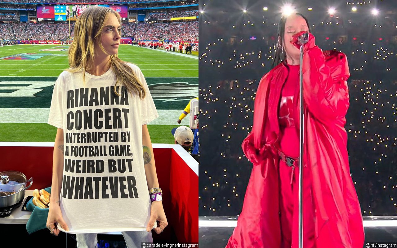Cara Delevingne Supports Rihanna at Super Bowl With This Funny Viral T-Shirt