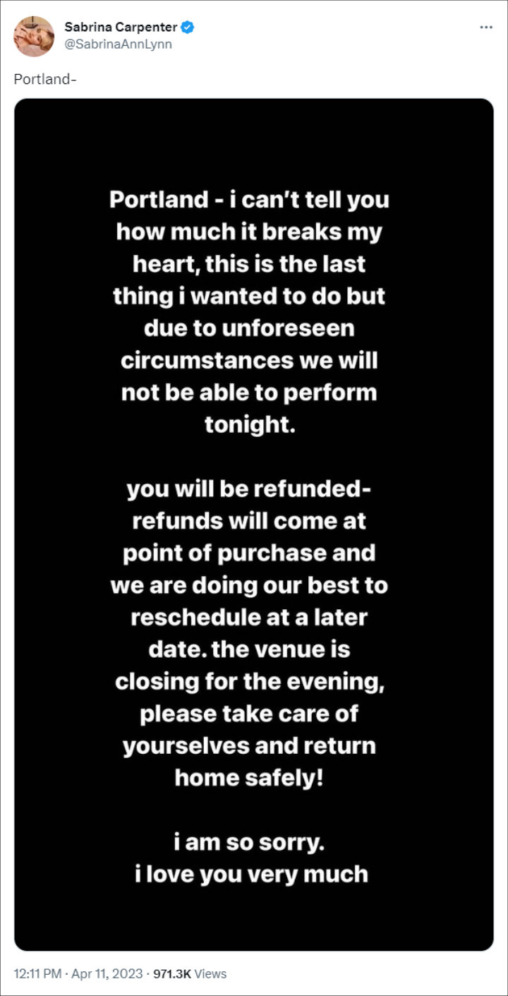 Sabrina Carpenter's Twitter post