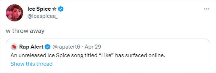 Ice Spice's Tweet