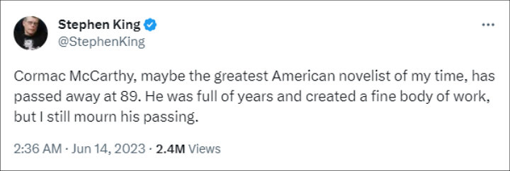 Stephen King's tweet