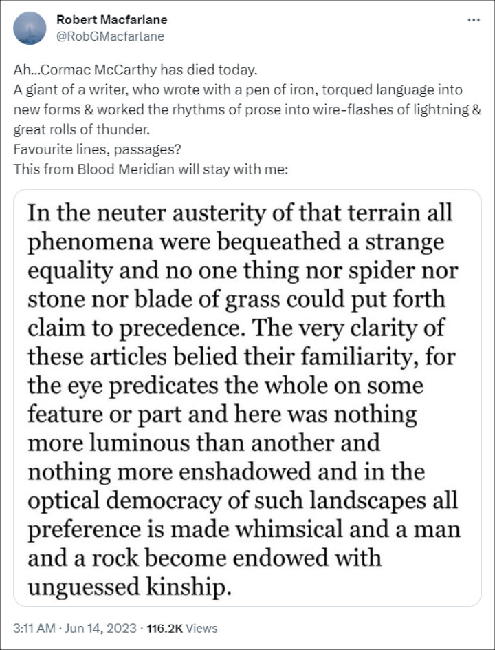 Robert MacFarlane's tweet