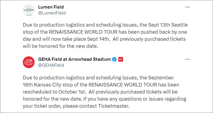 Lumen Field and GEHA Field at Arrowhead Stadium Tweets