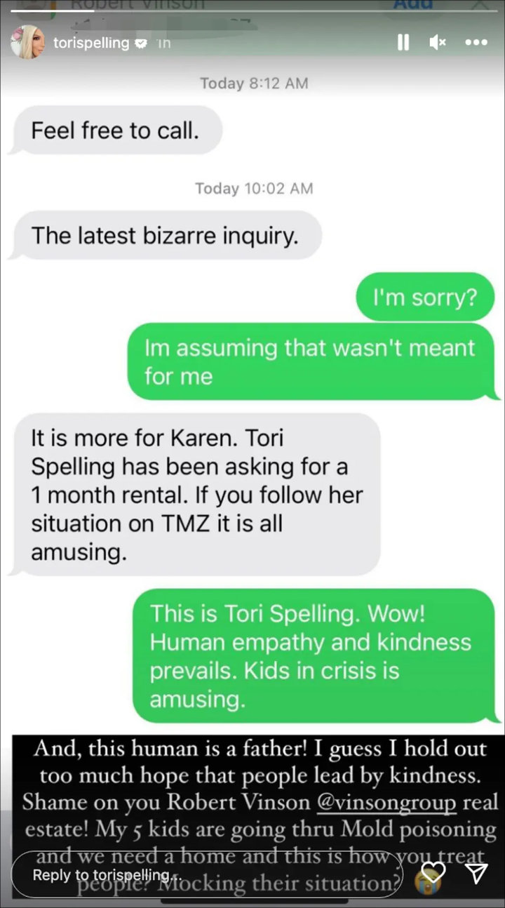 Tori Spelling's IG Story