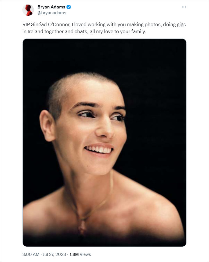 Bryan Adams' Tribute to Sinead O'Connor