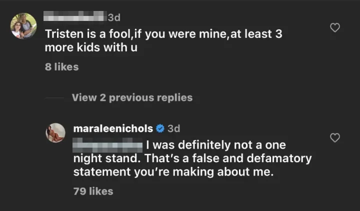Maralee Nichols' Instagram comment