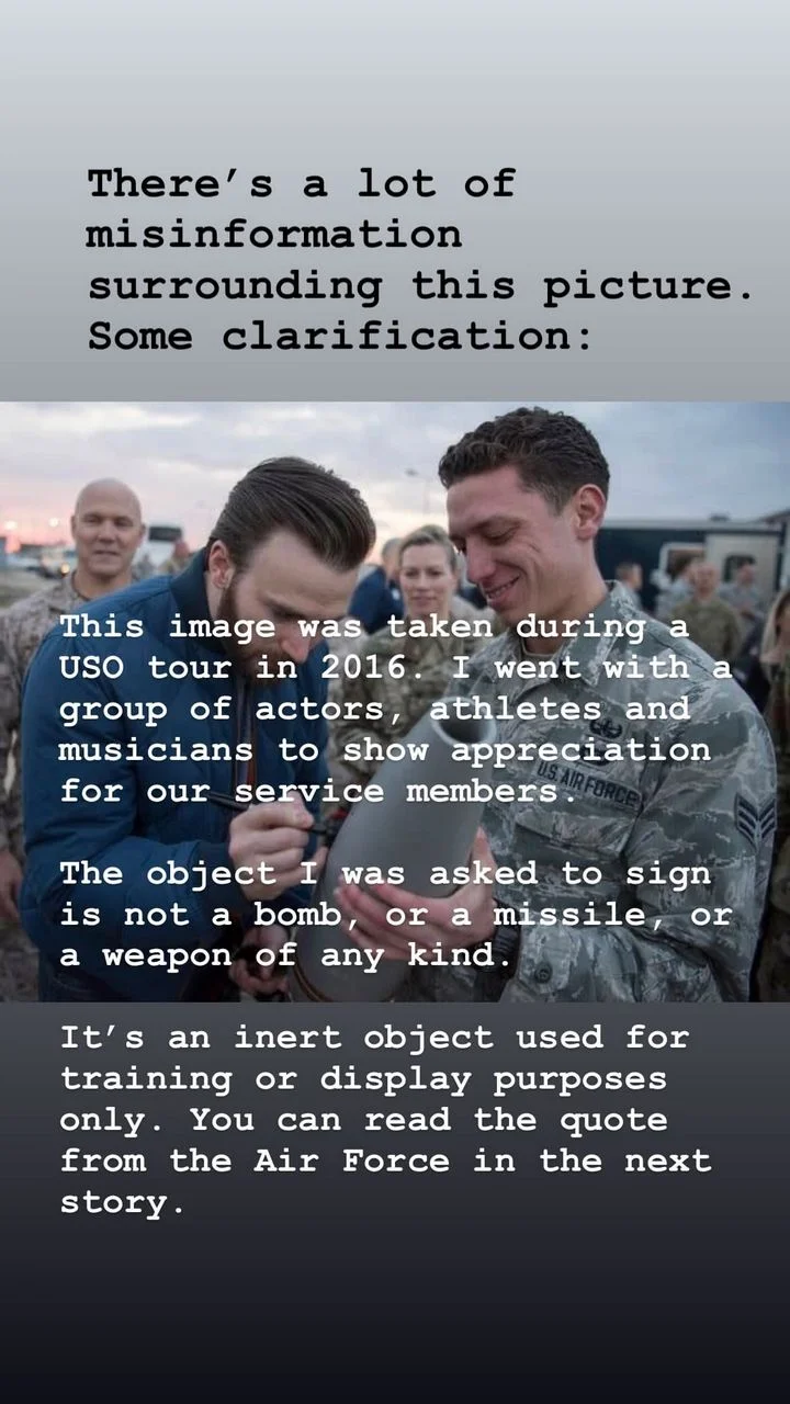 Chris Evans clarifies a photo from military camp visit