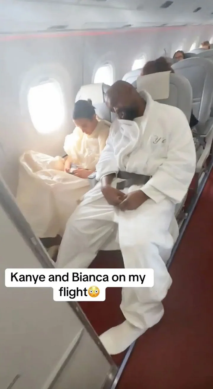Kanye West and Bianca Censori are spotted in economy cabin