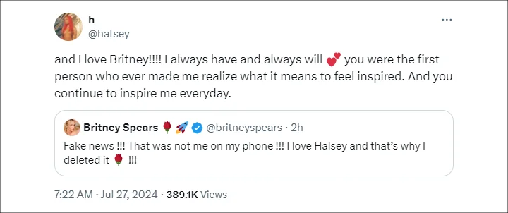 Halsey's Reply to Britney Spears' Tweet