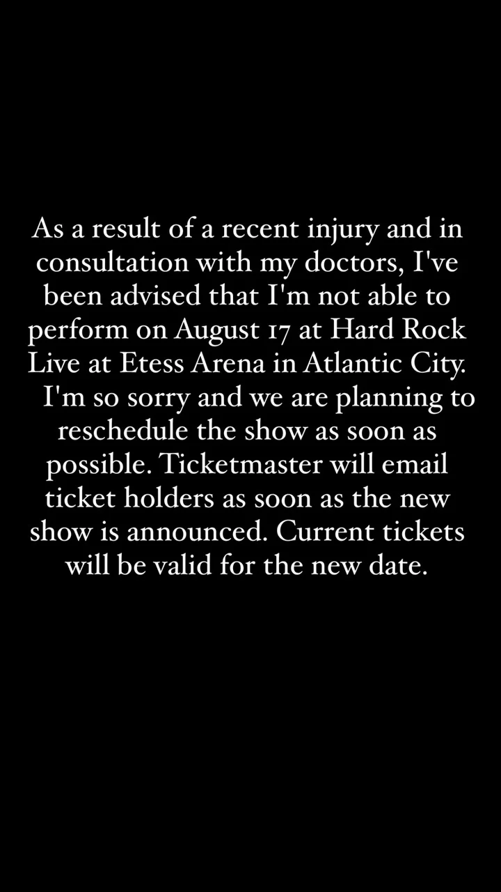 Gwen Stefani apologizes for canceling show due to injury