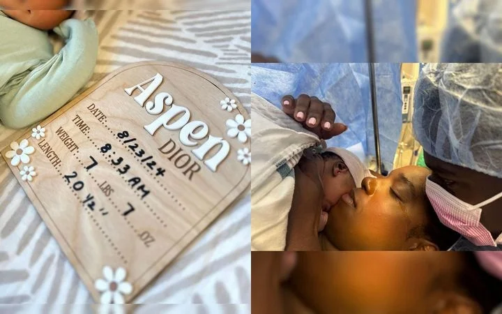 Ashley Blaine Featherson with her newborn daughter